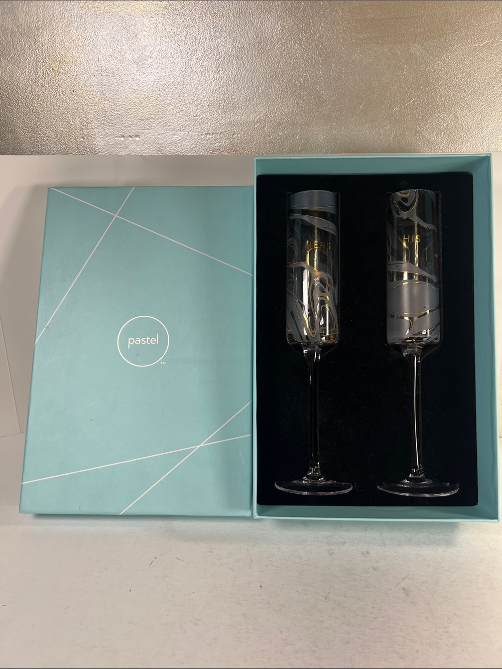 Pastels Black & Gold Swirl Champagne Flutes Set